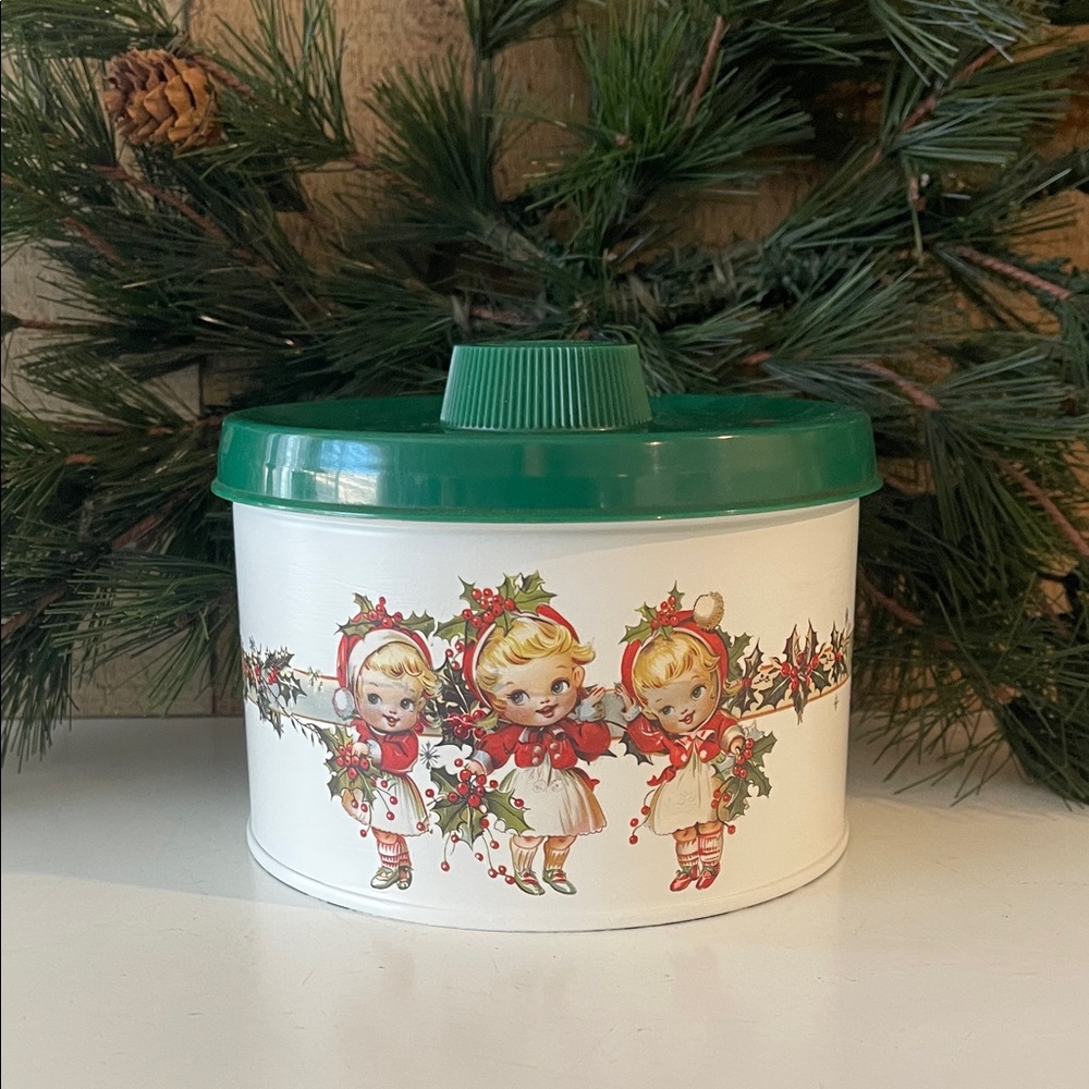 Vintage Upcycled Christmas Tin with Green Lid